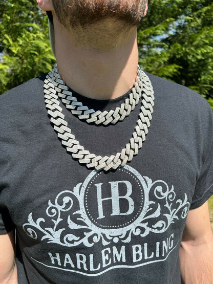 THICK 22mm MOISSANITE Prong Cuban Link Chain 925 Silver Iced Pass Diamond Tester