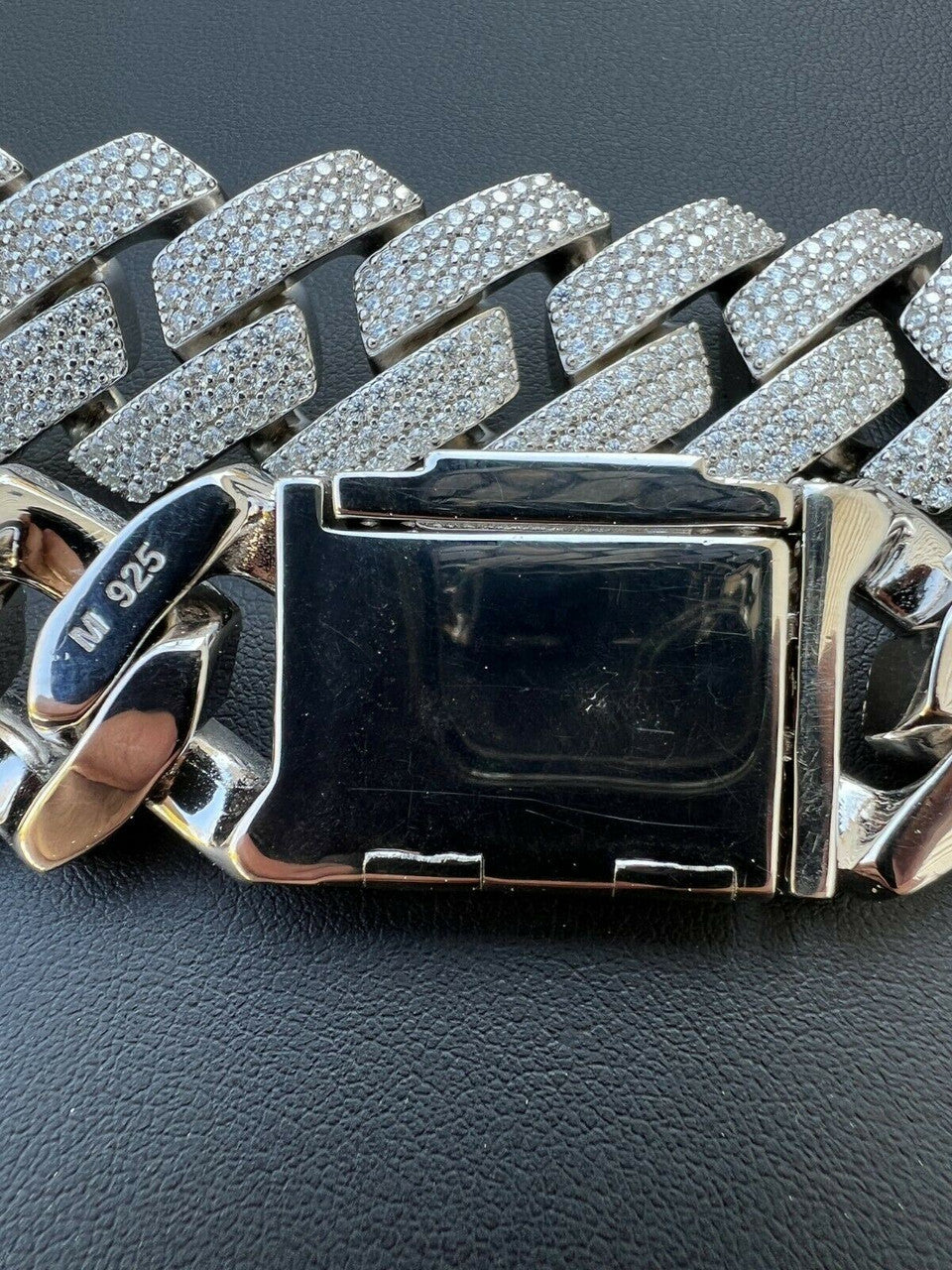 THICK 22mm MOISSANITE Prong Cuban Link Chain 925 Silver Iced Pass Diamond Tester