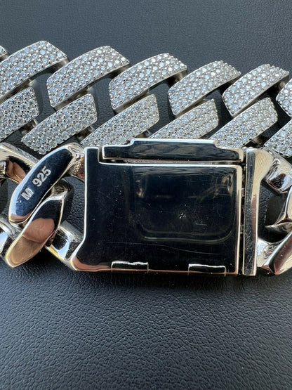 THICK 22mm MOISSANITE Prong Cuban Link Chain 925 Silver Iced Pass Diamond Tester