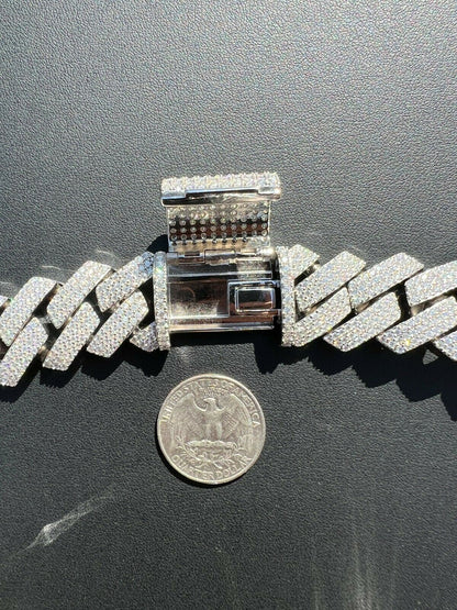 THICK 22mm MOISSANITE Prong Cuban Link Chain 925 Silver Iced Pass Diamond Tester