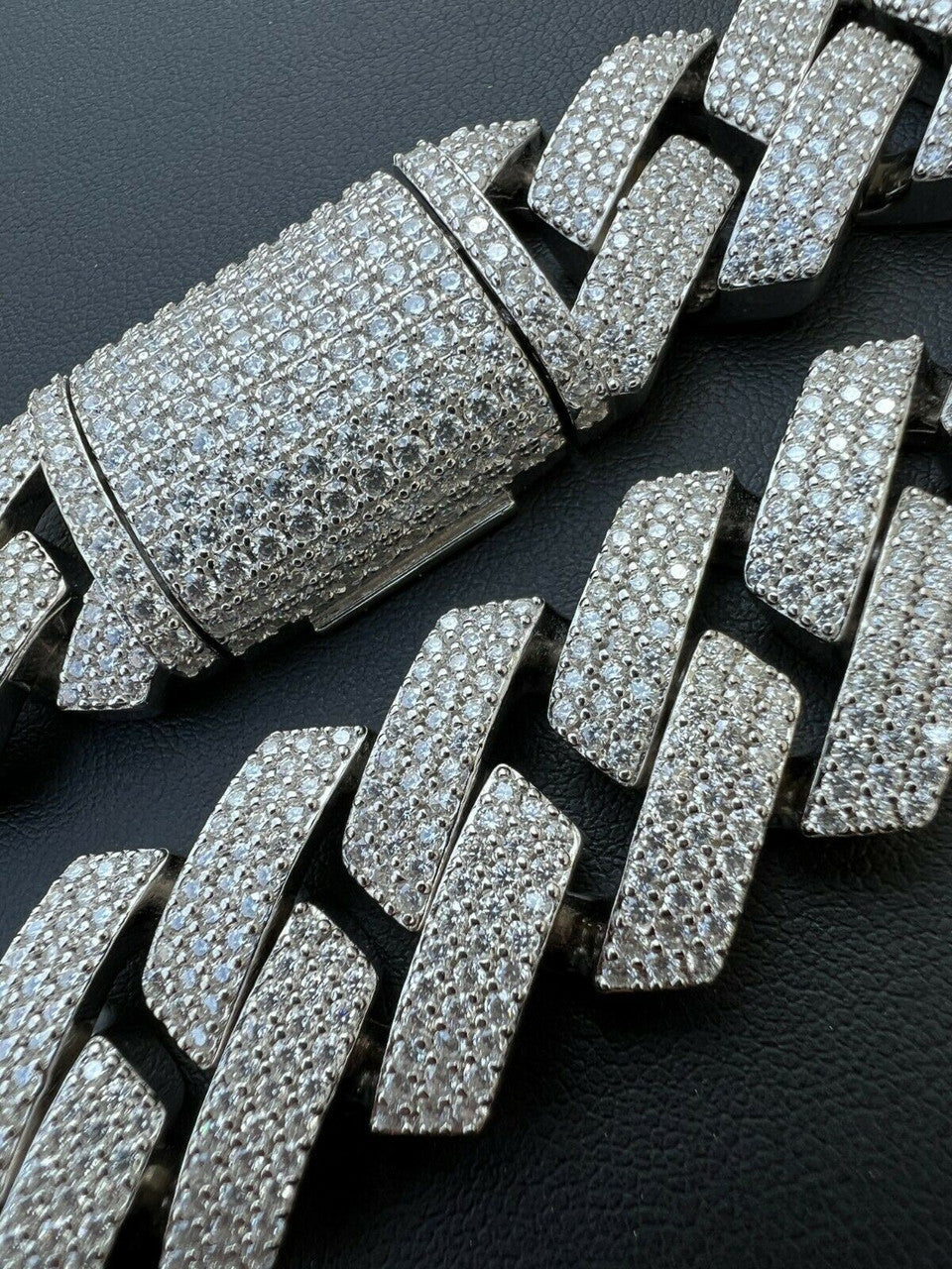 THICK 22mm MOISSANITE Prong Cuban Link Chain 925 Silver Iced Pass Diamond Tester