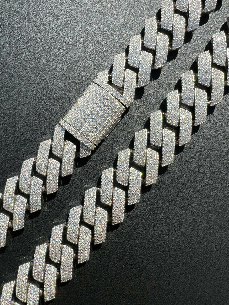 THICK 22mm MOISSANITE Prong Cuban Link Chain 925 Silver Iced Pass Diamond Tester