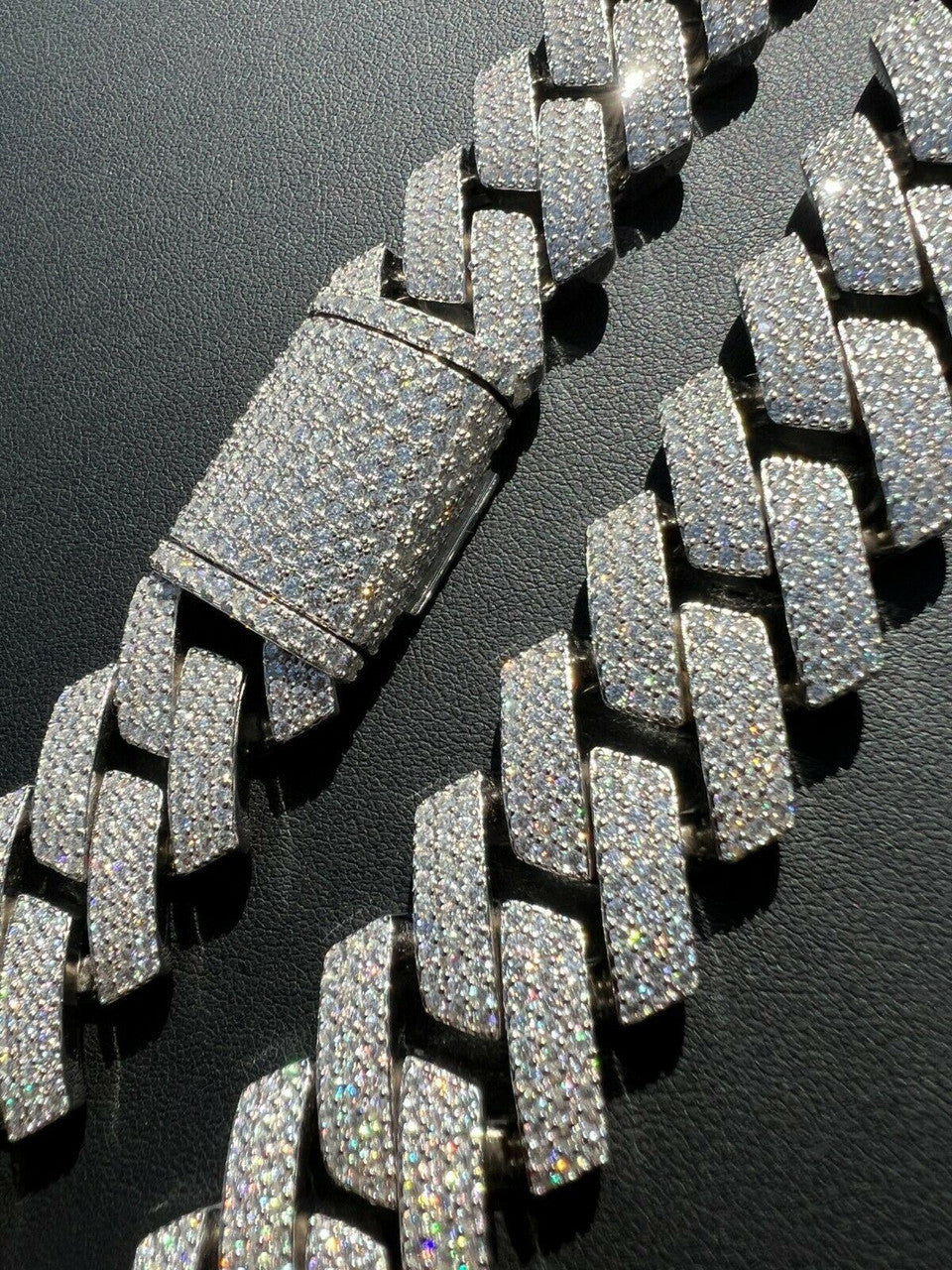 THICK 22mm MOISSANITE Prong Cuban Link Chain 925 Silver Iced Pass Diamond Tester