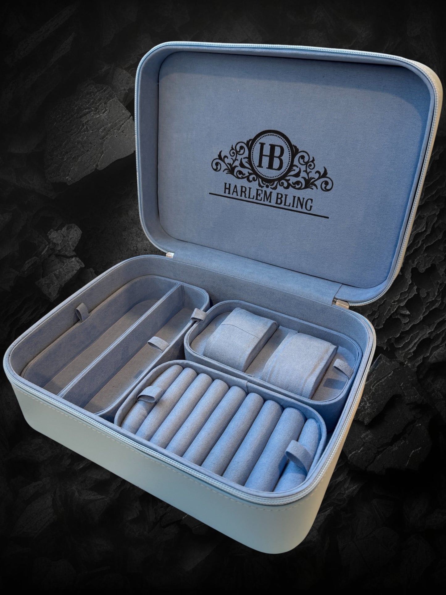 Harlembling Leather Travel Jewelry Box Carrying Case - Blue