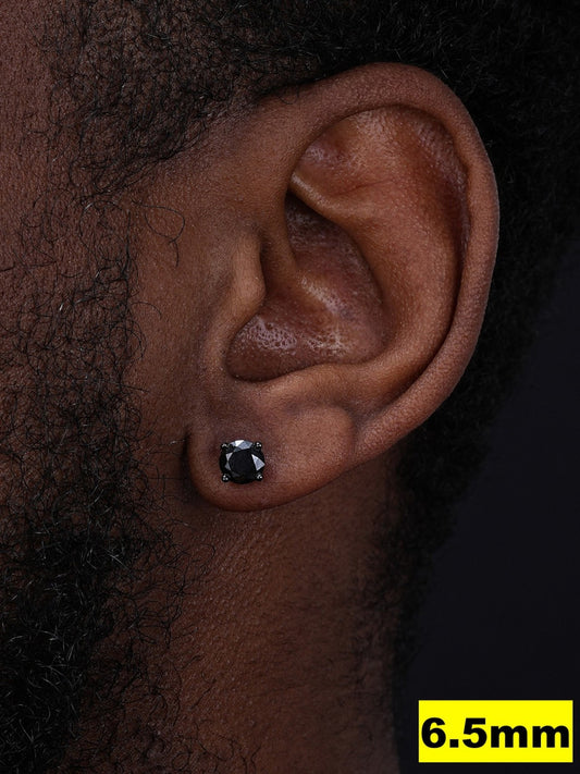Black MOISSANITE Solitaire Stud Earrings - Black Rhodium Over 925 Silver - 3mm-8mm - 0.2-4ct