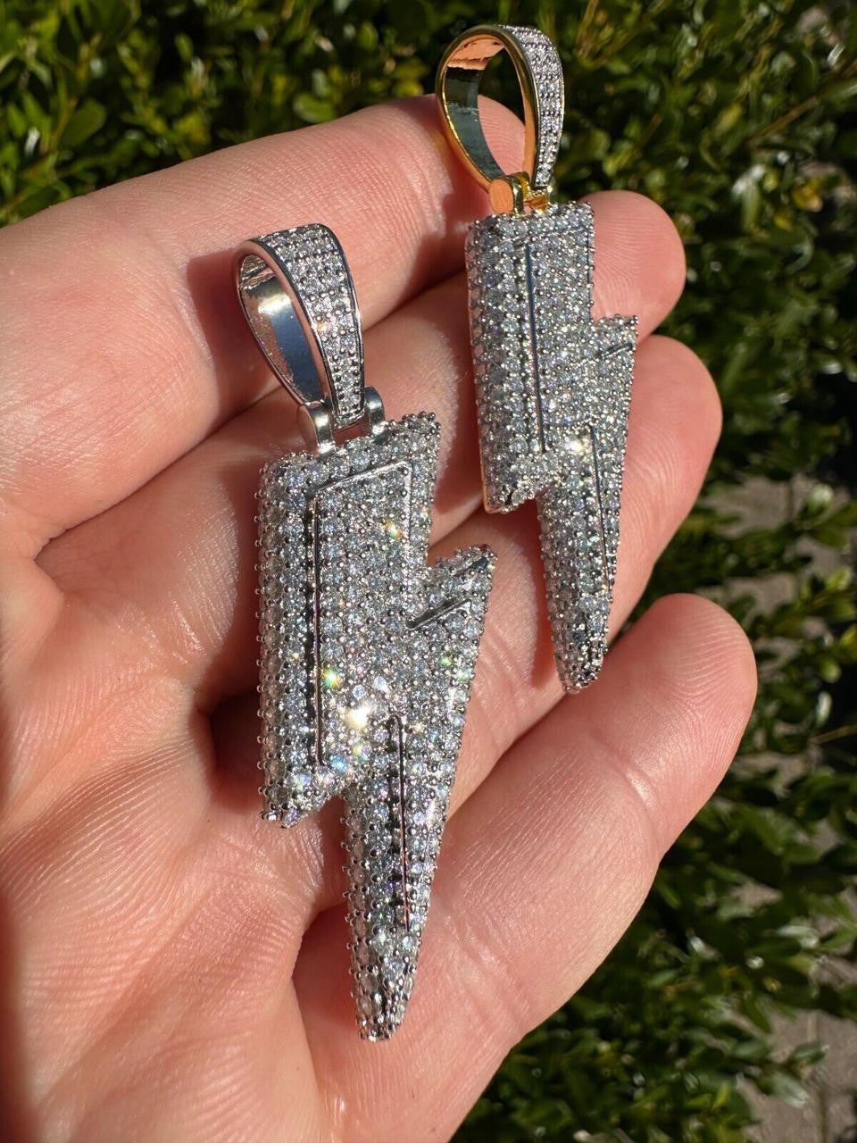 VVS MOISSANITE Iced Hip Hop Real Silver / Gold Lightning Bolt Necklace Pendant