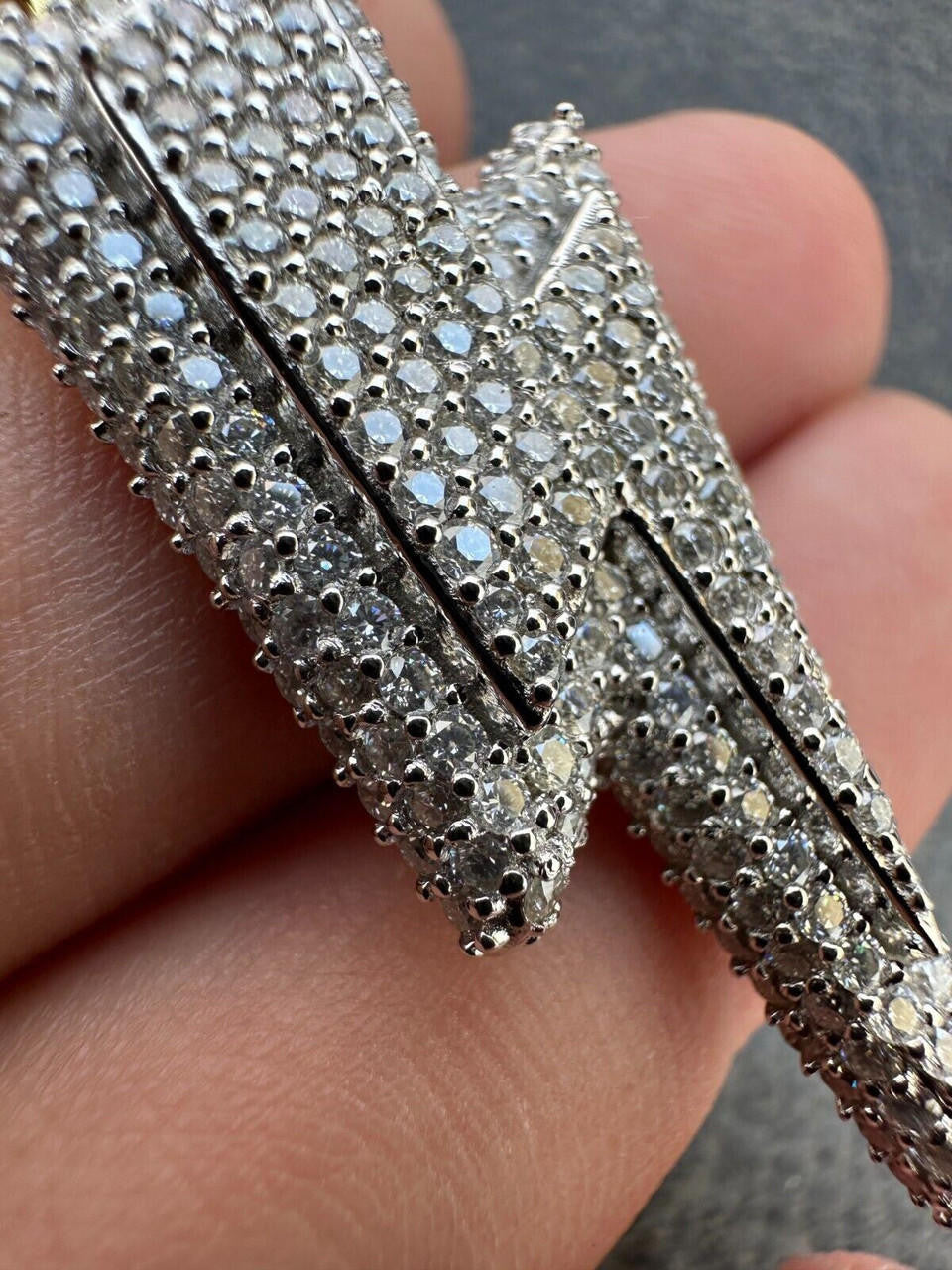 VVS MOISSANITE Iced Hip Hop Real Silver / Gold Lightning Bolt Necklace Pendant