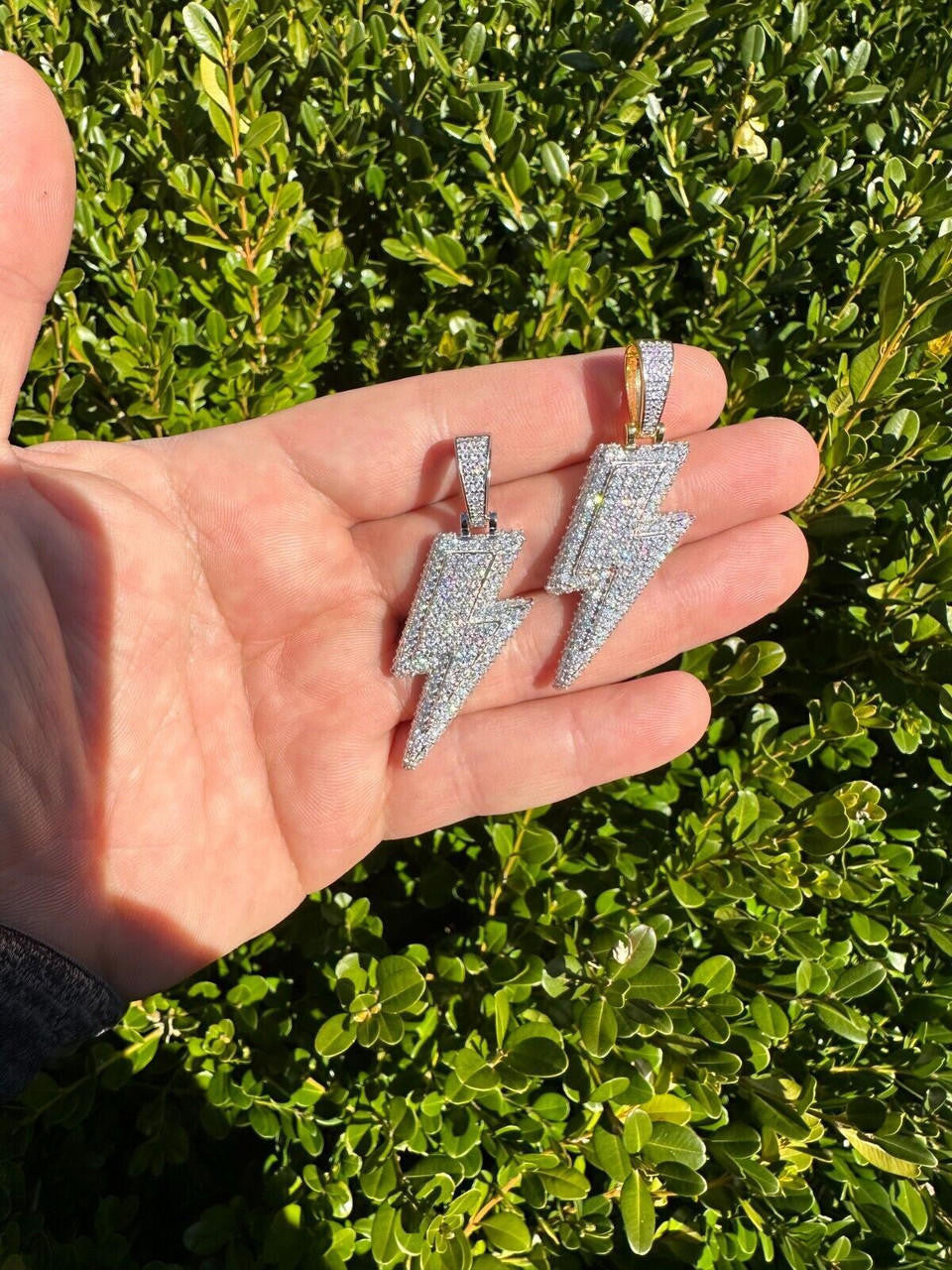 VVS MOISSANITE Iced Hip Hop Real Silver / Gold Lightning Bolt Necklace Pendant