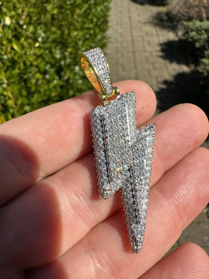 VVS MOISSANITE Iced Hip Hop Real Silver / Gold Lightning Bolt Necklace Pendant