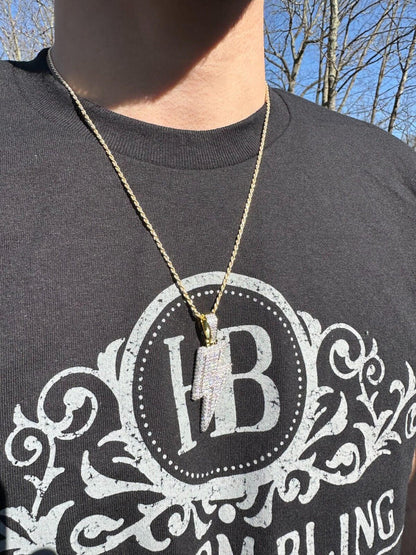 VVS MOISSANITE Iced Hip Hop Real Silver / Gold Lightning Bolt Necklace Pendant