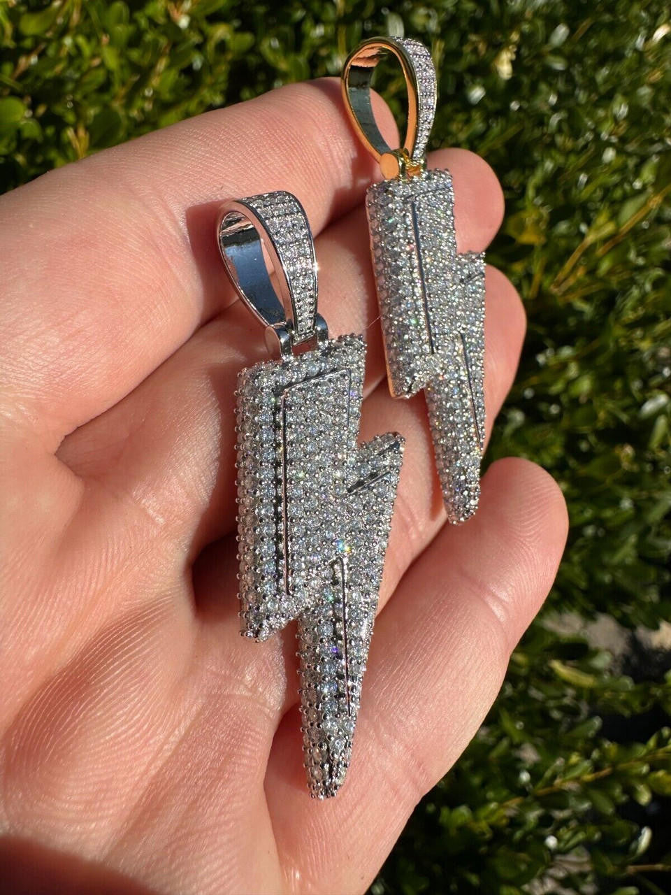 VVS MOISSANITE Iced Hip Hop Real Silver / Gold Lightning Bolt Necklace Pendant