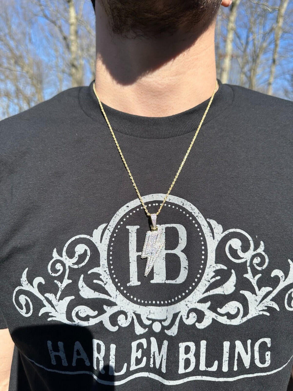 VVS MOISSANITE Iced Hip Hop Real Silver / Gold Lightning Bolt Necklace Pendant