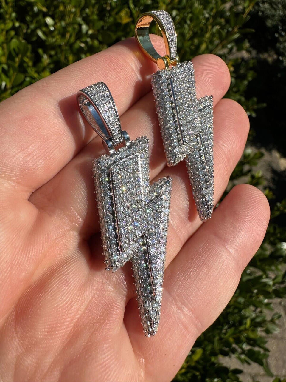 VVS MOISSANITE Iced Hip Hop Real Silver / Gold Lightning Bolt Necklace Pendant