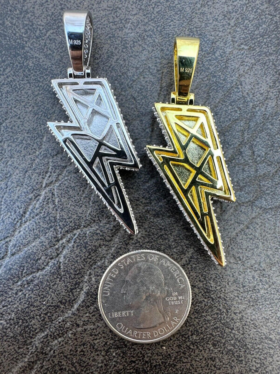 VVS MOISSANITE Iced Hip Hop Real Silver / Gold Lightning Bolt Necklace Pendant