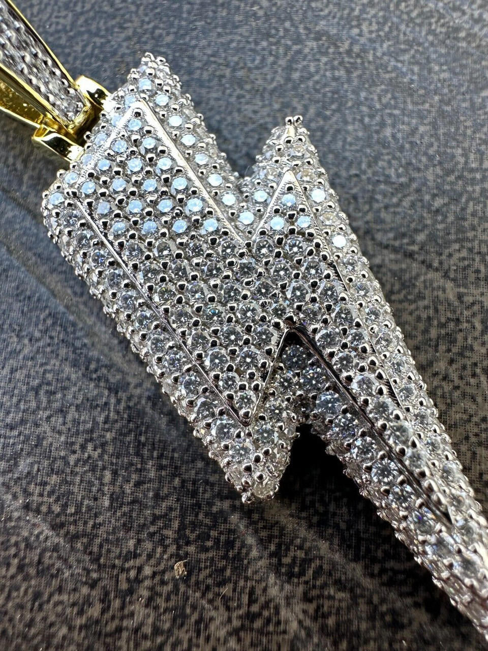 VVS MOISSANITE Iced Hip Hop Real Silver / Gold Lightning Bolt Necklace Pendant