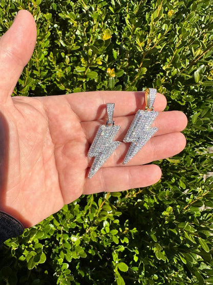 VVS MOISSANITE Iced Hip Hop Real Silver / Gold Lightning Bolt Necklace Pendant