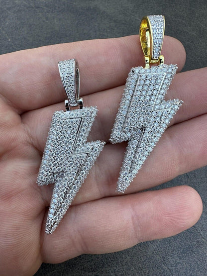 VVS MOISSANITE Iced Hip Hop Real Silver / Gold Lightning Bolt Necklace Pendant